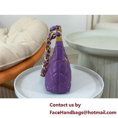 Chanel Shiny Lambskin  &  Gold-Tone Metal Small Hobo Bag PURPLE AS4922 2025